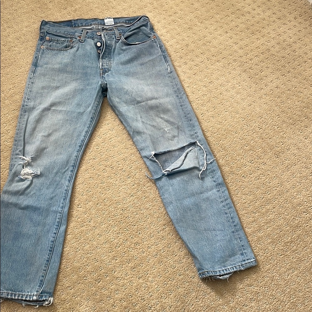 Levi's Blue Boyfriend Jeans with Distressed Knees